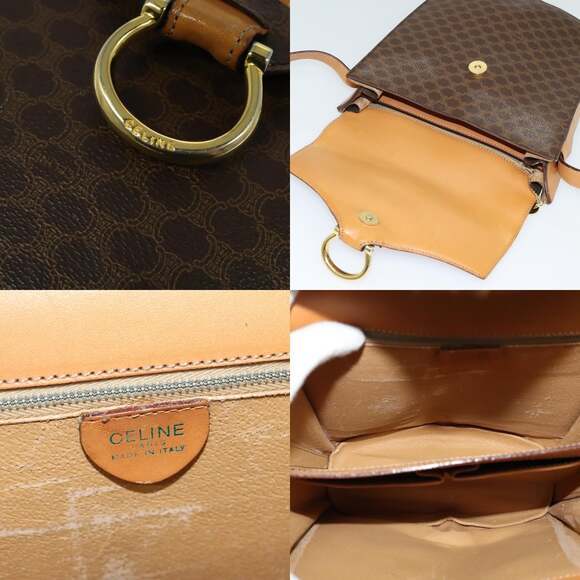 CELINE Macadam Canvas Shoulder Bag Pvc Leather Brown Gold - Picture 11 of 13